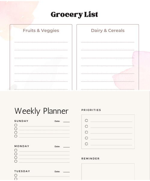Weekplanner and grocery list