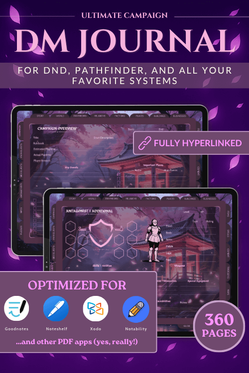 Digital DND DM Journal fully hyperlinked for all TTRPGs