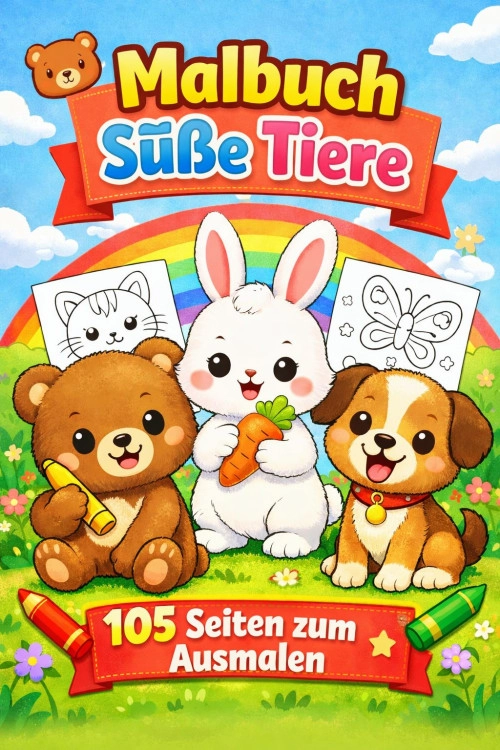 Süße Tiere Malbuch für Kinder (105 Seiten)